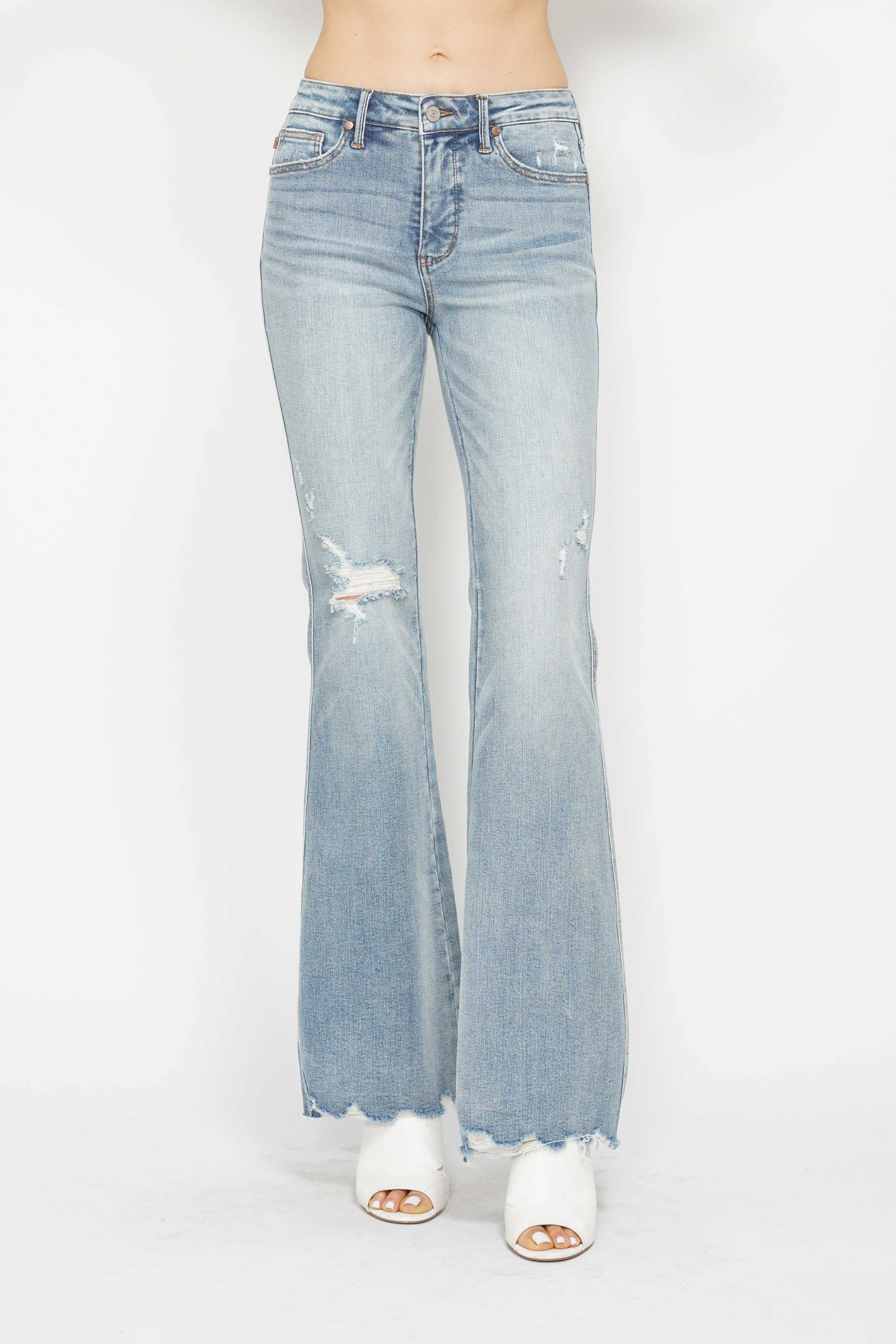 Judy Blue Mid-Rise Tummy Control Destroyed Flare Jeans